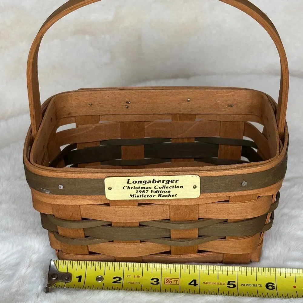 Longaberger Small Vintage 1987 Christmas Mistletoe Basket With Green Stripes